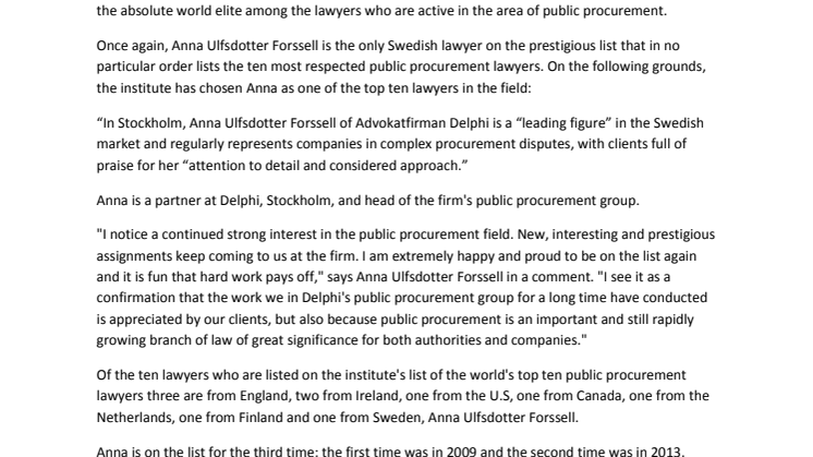 Anna Ulfsdotter Forssell is among the world's elite in public procurement