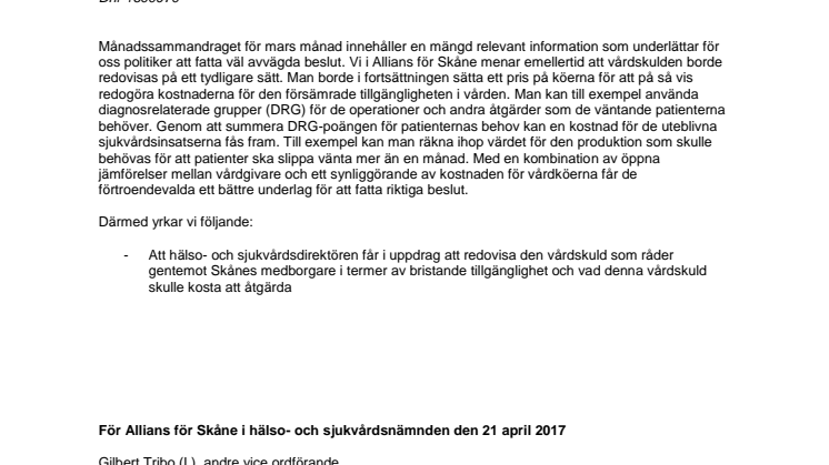Alliansens ställningstaganden i hälso- och sjukvårdsnämnden