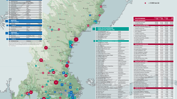 Bioenergis karta: Pellets i Sverige 2021