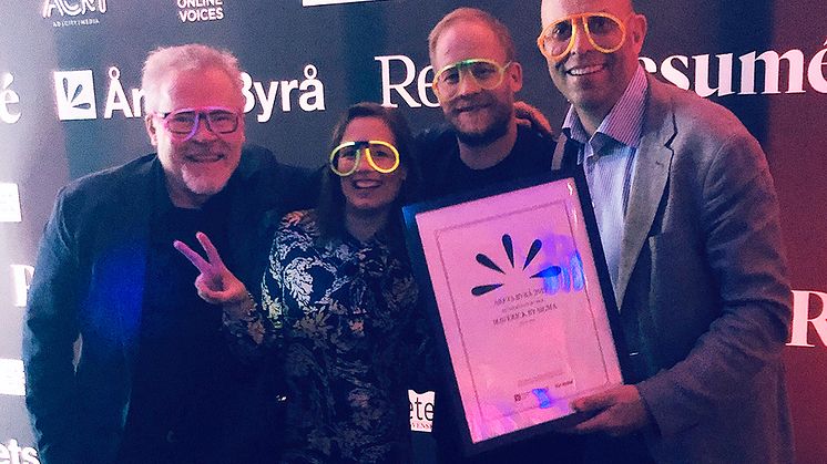 Maverick by Sigma – prisutdelningen i Årets Byrå 2019. På bilden från vänster: Håkan Larsson, Linda Woxneborn, Peter Knapp och Henrik Askervi.