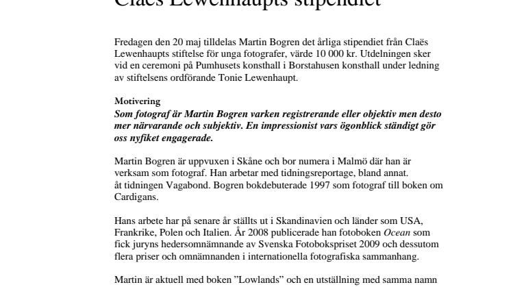 Martin Bogren tilldelas Claës Lewenhaupts stipendiet