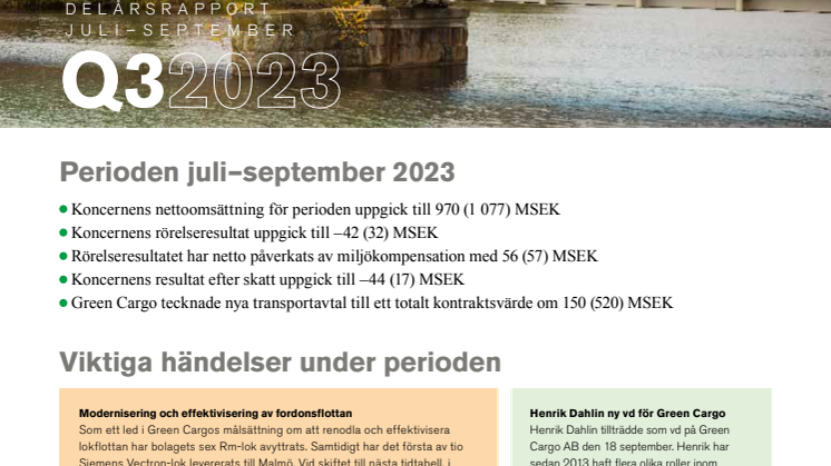 Green Cargo delårsrapport Q3 2023