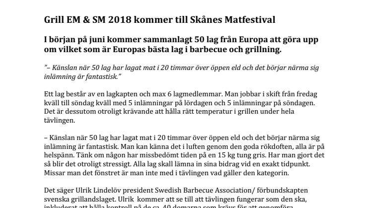 Grill EM & SM 2018 kommer till Skånes Matfestival