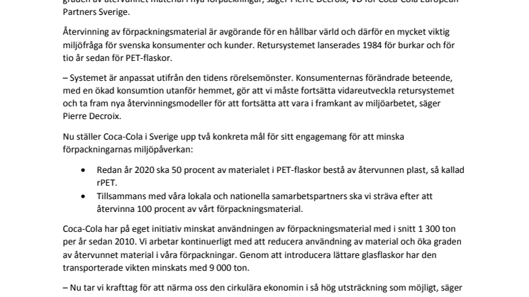 Coca-Cola i Sverige tar initiativ till 100% återvinning 