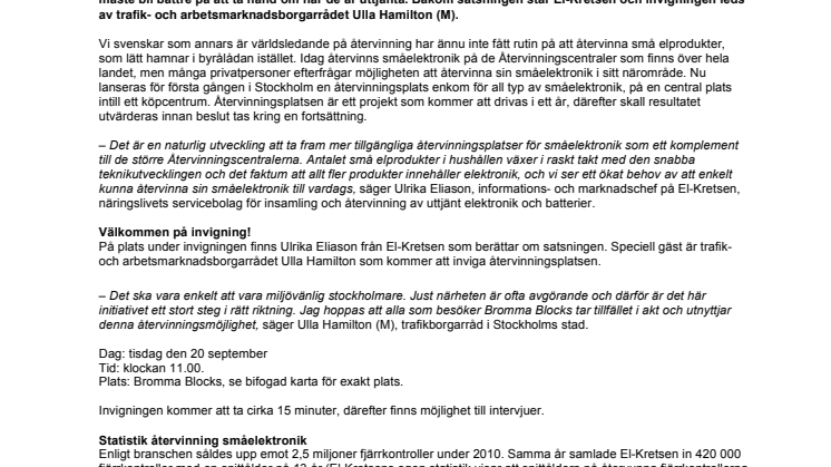 Ny återvinningsplats för småel centralt i Bromma Blocks