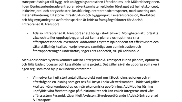 AddMobile levererar mobil arbetsorder till Adelsö Entreprenad & Transport