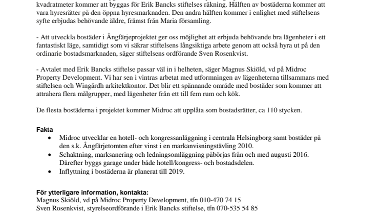 Midroc utvecklar bostäder till Erik Bancks stiftelse i Helsingborg