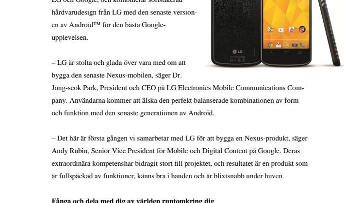 LG OCH GOOGLE PRESENTERAR NEXUS 4 