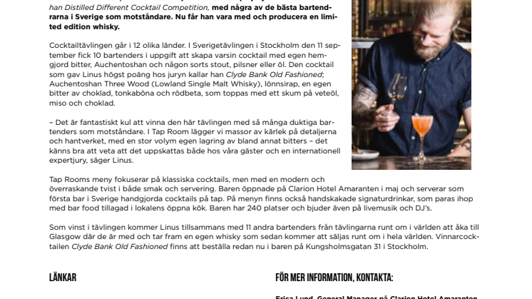 Tap Room Kungsholmen vinnare i prestigefylld cocktailtävling