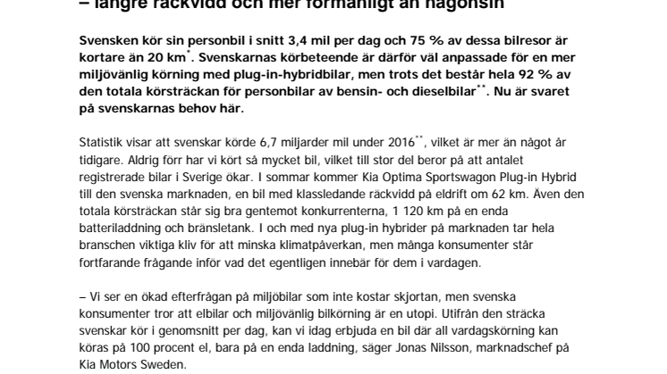 Pendla 100 % på el med Optima Sportswagon Plug-in Hybrid