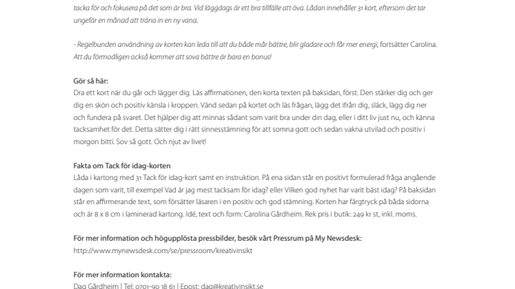 Sov bättre med Tack för idag-korten, en spännande nyhet från Kreativ Insikt