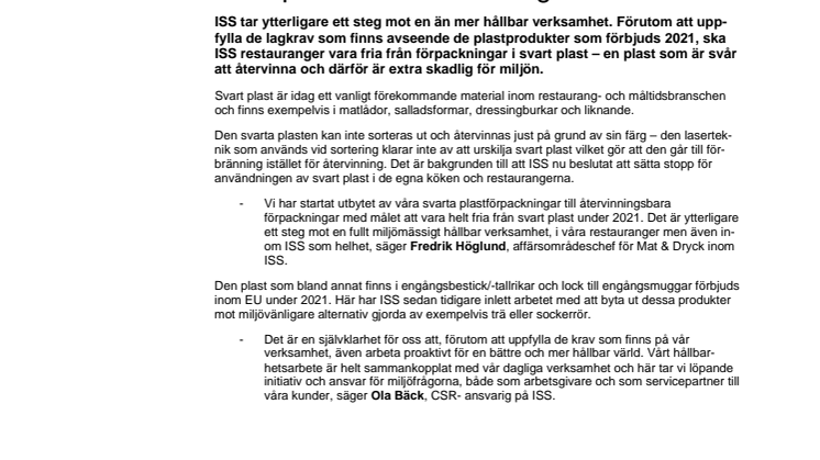 ISS tar ett krafttag för miljön och byter ut svart plast i sina restauranger