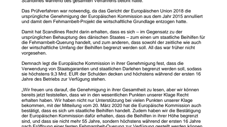 Scandlines begrüßt präzisierende FBQ-Genehmigung
