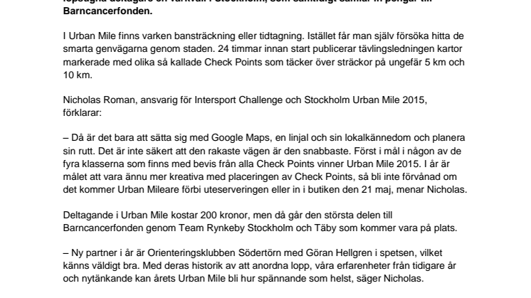 Intersport Challenge presenterar Stockholm Urban Mile 2015