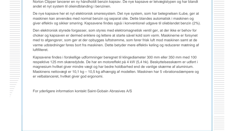 Ny håndholdt benzin kapsav fra Norton Clipper 
