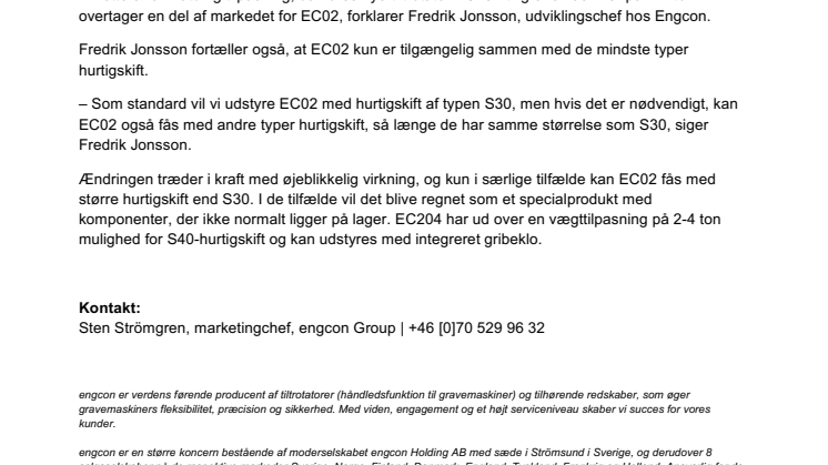 Engcons mindste tiltrotator får ny vægtklassificering