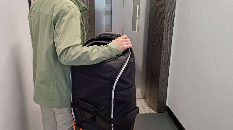 Passenger using new lift at Tooting.jpg