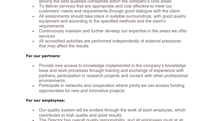 Quality policy and ethical guidelines