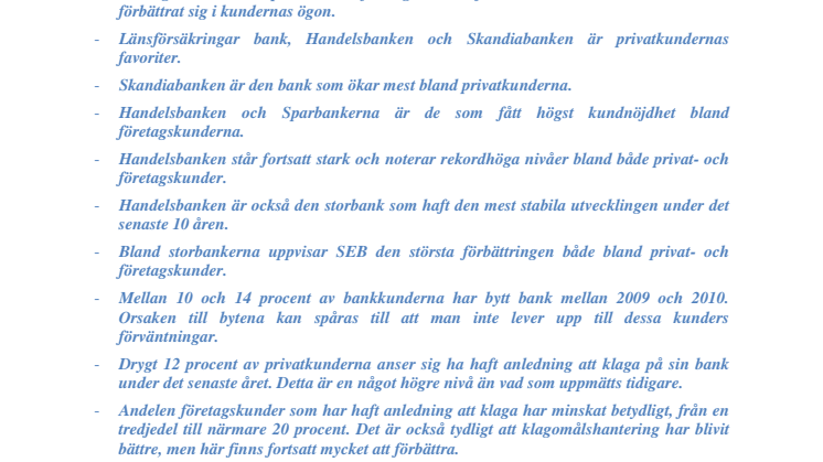 Svenskt Kvalitetsindex om Bankerna 2010