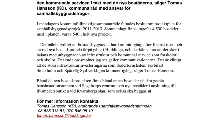 Nya bostadssatsningar i Huddinge