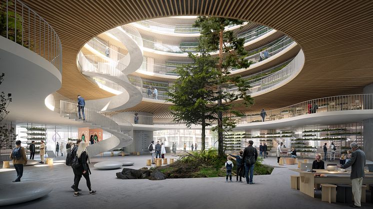 Forskarens atrium illustration av 3XN