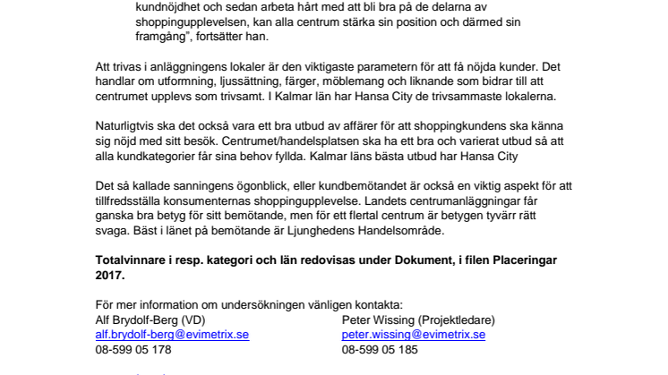 Hansa City har Kalmar läns nöjdaste shoppingkunder