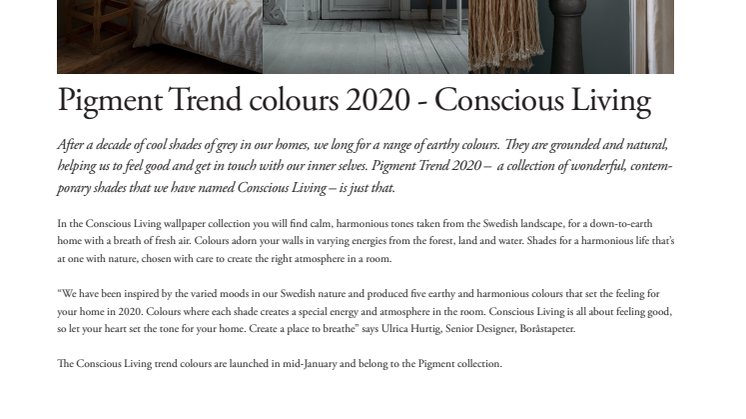 Pigment Trend colours 2020 - Conscious Living