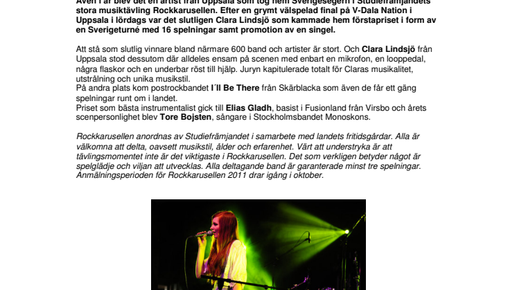 Clara Lindsjö från Uppsala vann Rockkarusellen 2010
