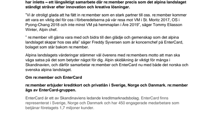 ​re:member i nytt samarbete med det alpina landslaget