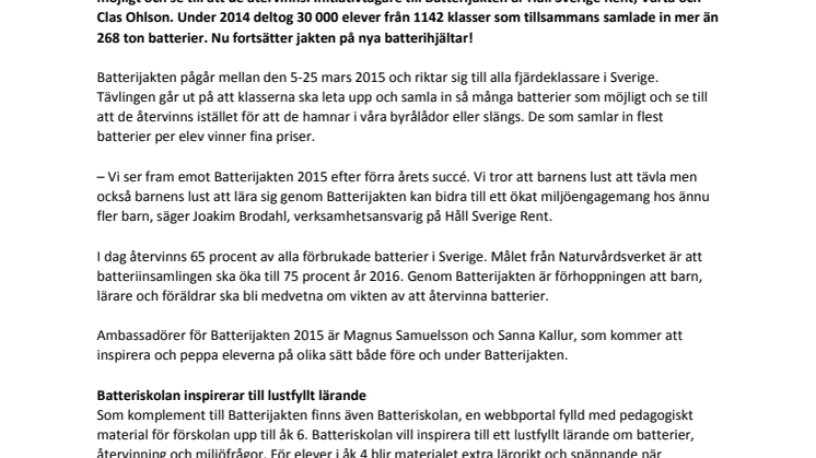 Sveriges fjärdeklassare kan bli batterihjältar