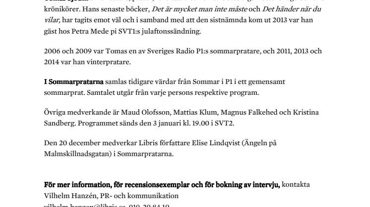 Tomas Sjödin i SVT:s Sommarpratarna
