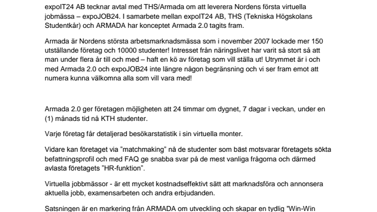 ARMADA/THS i samarbete med expoIT24 – skapar Nordens första virtuella jobmässa