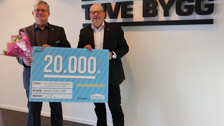 Tuve Bygg AB stödjer Lions hjälparbete genom sponsring, istället för påskägg till de anställda.
