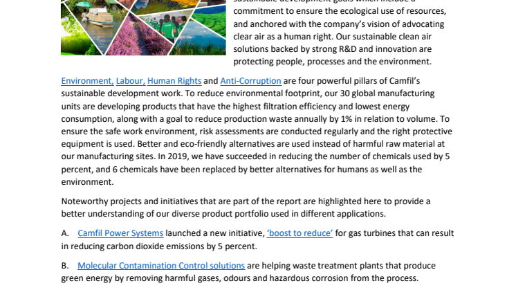 Camfil releases 2019 Sustainability Report highlighting success and initiatives contributing the sustainable development