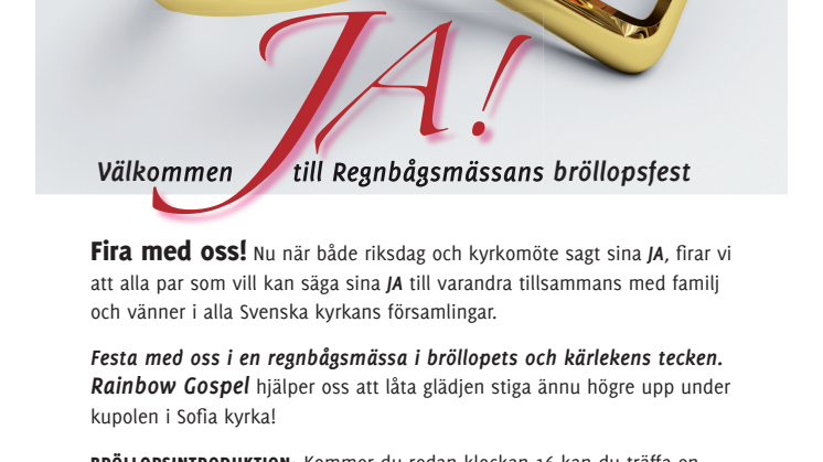 Säg Ja! Kom på Regnbågsmässans bröllopsfest - nu på söndag