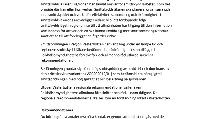 Förlängda rekommendationer i Västerbotten