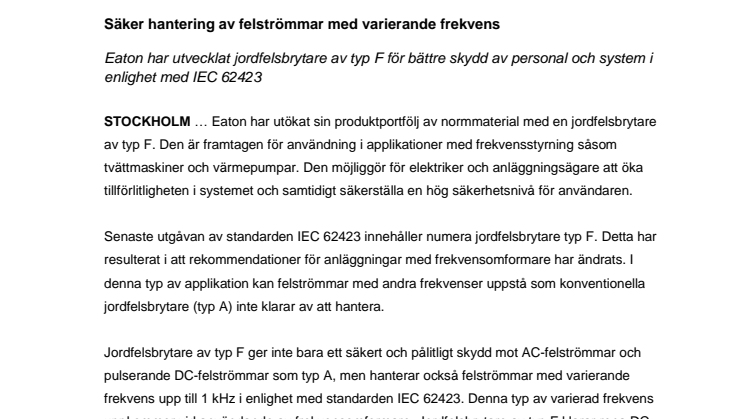 Säker hantering av felströmmar med varierande frekvens 