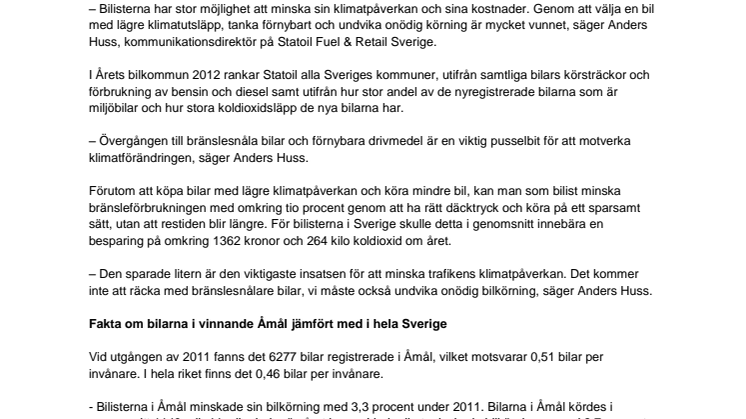 Åmål på första plats i Årets bilkommun 2012 