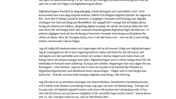 ”Tillsätt Digitaliseringsminister nu, Löfven!”
