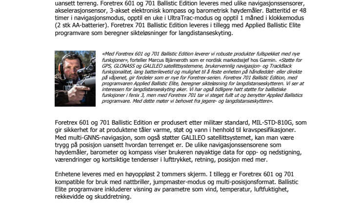 Garmin® Foretrex® 601 og Foretrex® 701 Ballistic Edition