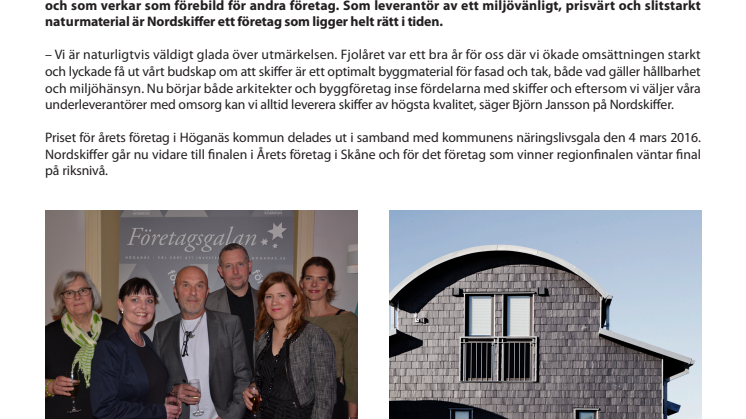 Nordskiffer - årets företag i Höganäs kommun
