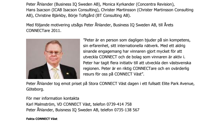 Peter Åhlander blev Årets CONNECTare 2011