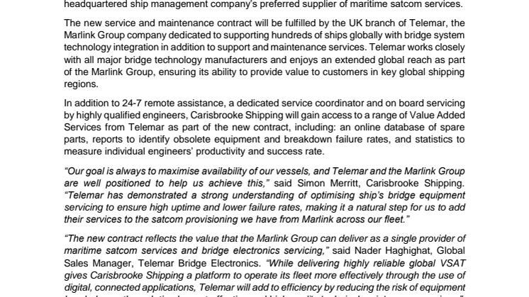 Marlink: Carisbrooke Shipping and Marlink Group extend partnership to include service and maintenance