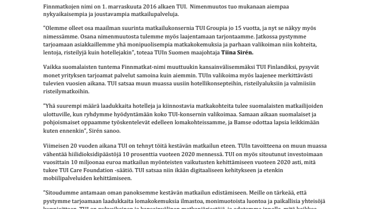 Finnmatkat on nyt TUI