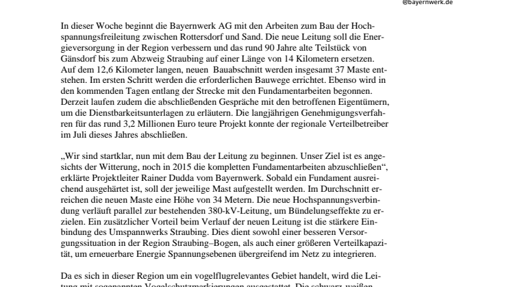 Baubeginn für Hochspannungsleitung von Rottersdorf nach Sand