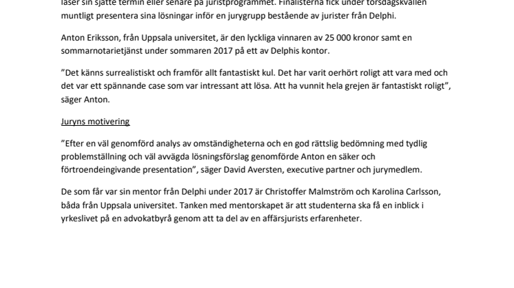 Anton Eriksson är vinnaren av Delphis studentstipendium