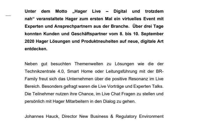 Hager Live - Rückblick