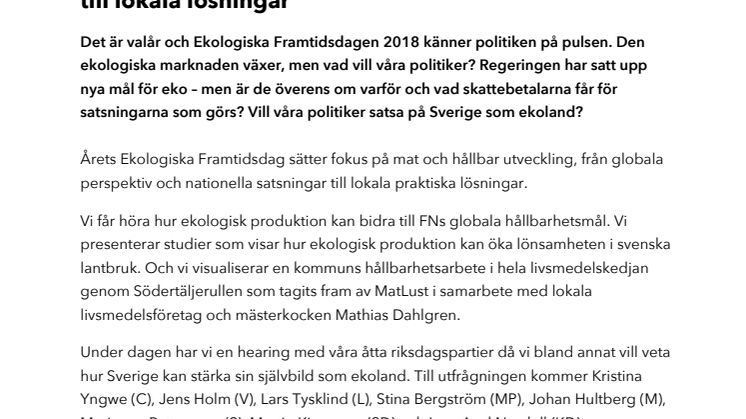 17 maj: Ekologiska Framtidsdagen "Mat och hållbar utveckling – från globala perspektiv till lokala lösningar" 