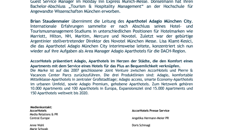 ​Personalmeldung Adagio Aparthotels München