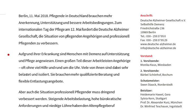 Internationaler Tag der Pflege:  Die Situation von Pflegenden muss verbessert werden 